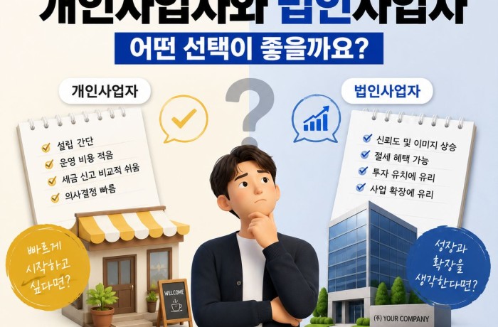 처음 창업한다면 개인사업자와 법인사업자 중 어떤 선택이 좋을까요?